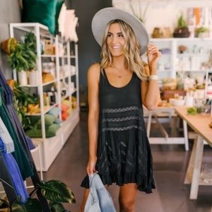 Free People Black Lace Voile Trapeze Slip Dress